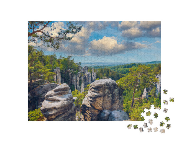 Puzzel 1000 stukjes „Prachov Rotsen, rotsformatie in de regio Cesky Raj, Tsjechië“