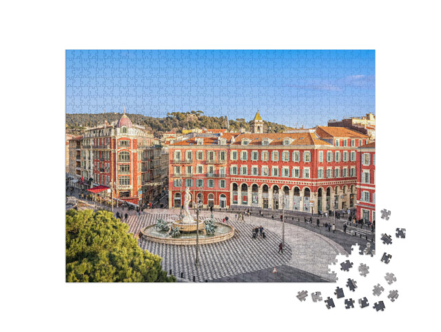 Puzzel 1000 stukjes „Luchtfoto van Place Massena met fontein, Nice, Frankrijk“