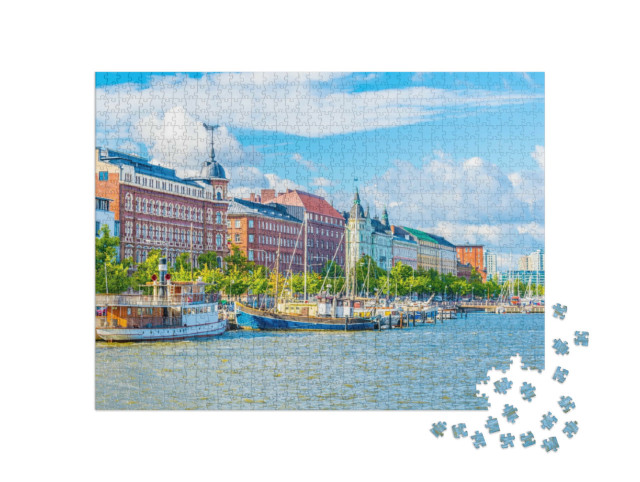 Puzzel 1000 stukjes „Uitzicht op de jachthaven in de wijk Kruununhaka, Helsinki, Finland“