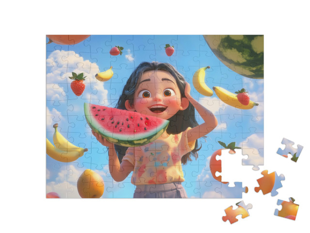 Puzzel 100 stukjes „Vliegende zomerfruitsalade“