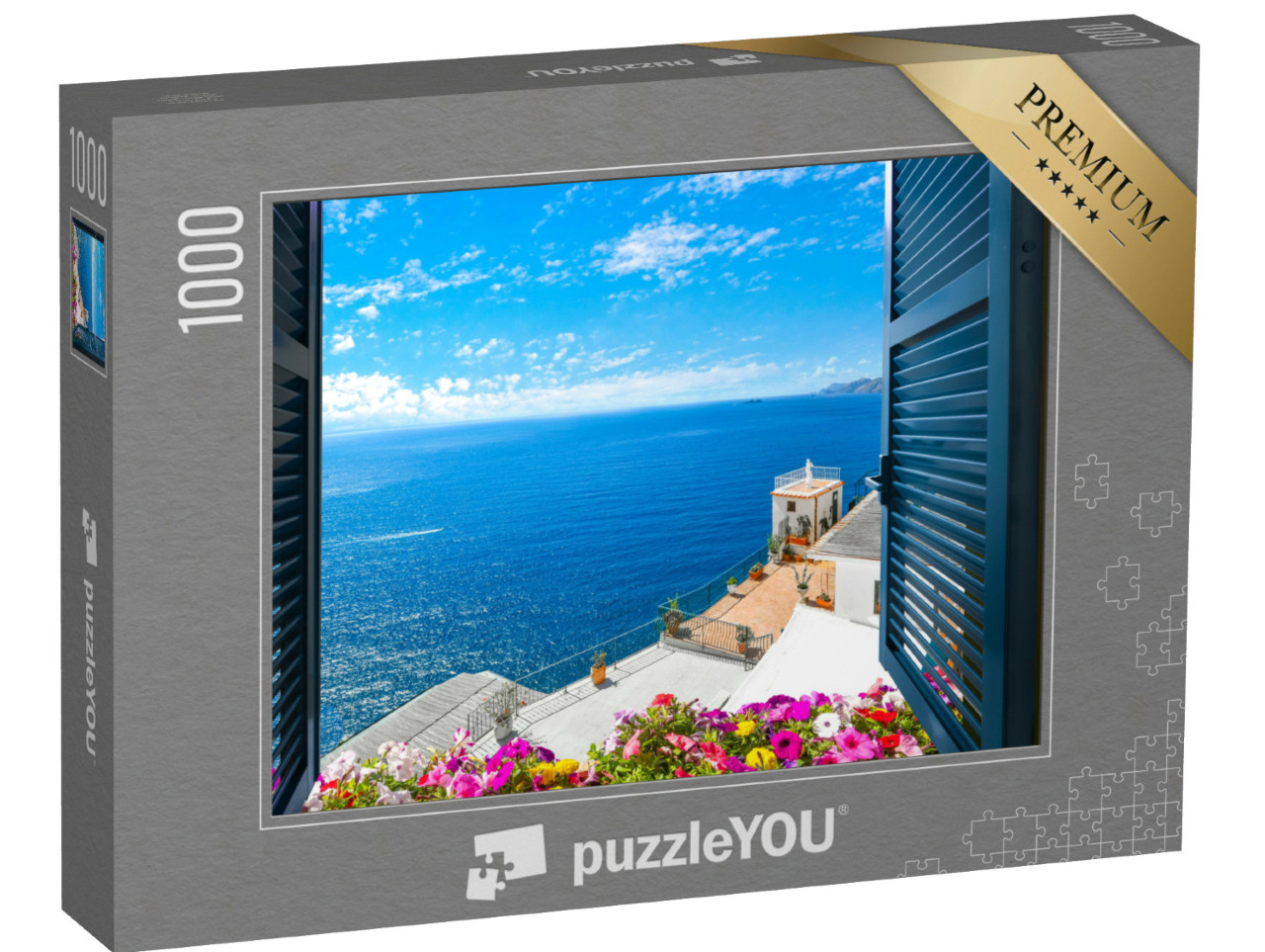 Puzzel 1000 stukjes „Uitzicht vanuit het raam op de Middellandse Zee, Sorrento, Italië“