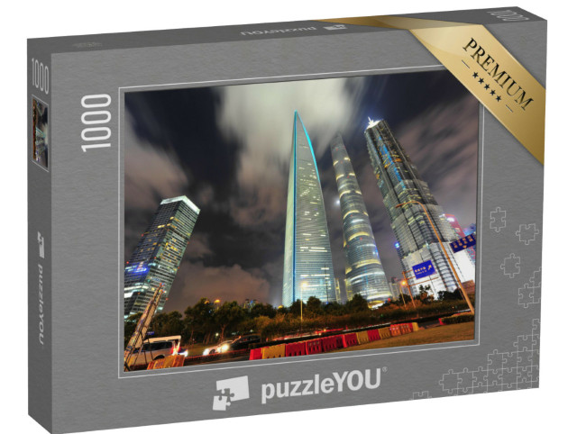 Puzzel 1000 stukjes „Nachtzicht van het financiële centrum Lujiazui in Shanghai, China“