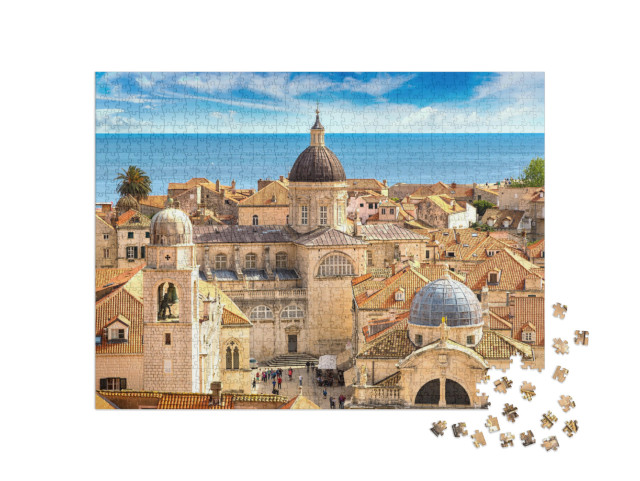 Puzzel 1000 stukjes „Oude stad Dubrovnik op een mooie zomerdag, Kroatië“