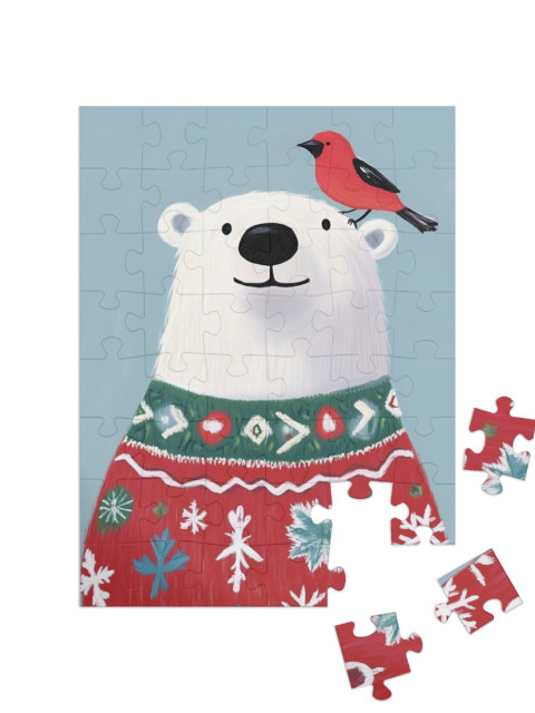 Puzzel 48 stukjes „Monsieur l'ours polaire et son ami se réjouissent de la fête“