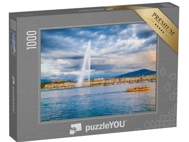 Puzzel 1000 stukjes „Fontein van de Jet d'Eau in het havengebied van Genève, Zwitserland“