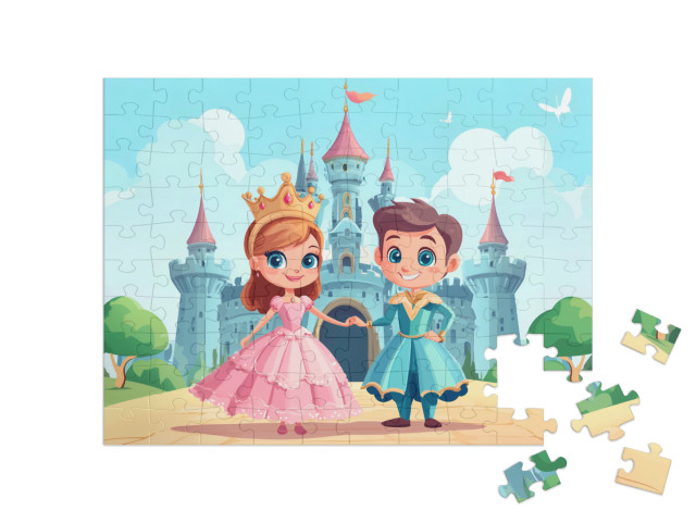 Puzzel 100 stukjes „Prinses en prins voor hun sprookjeskasteel“