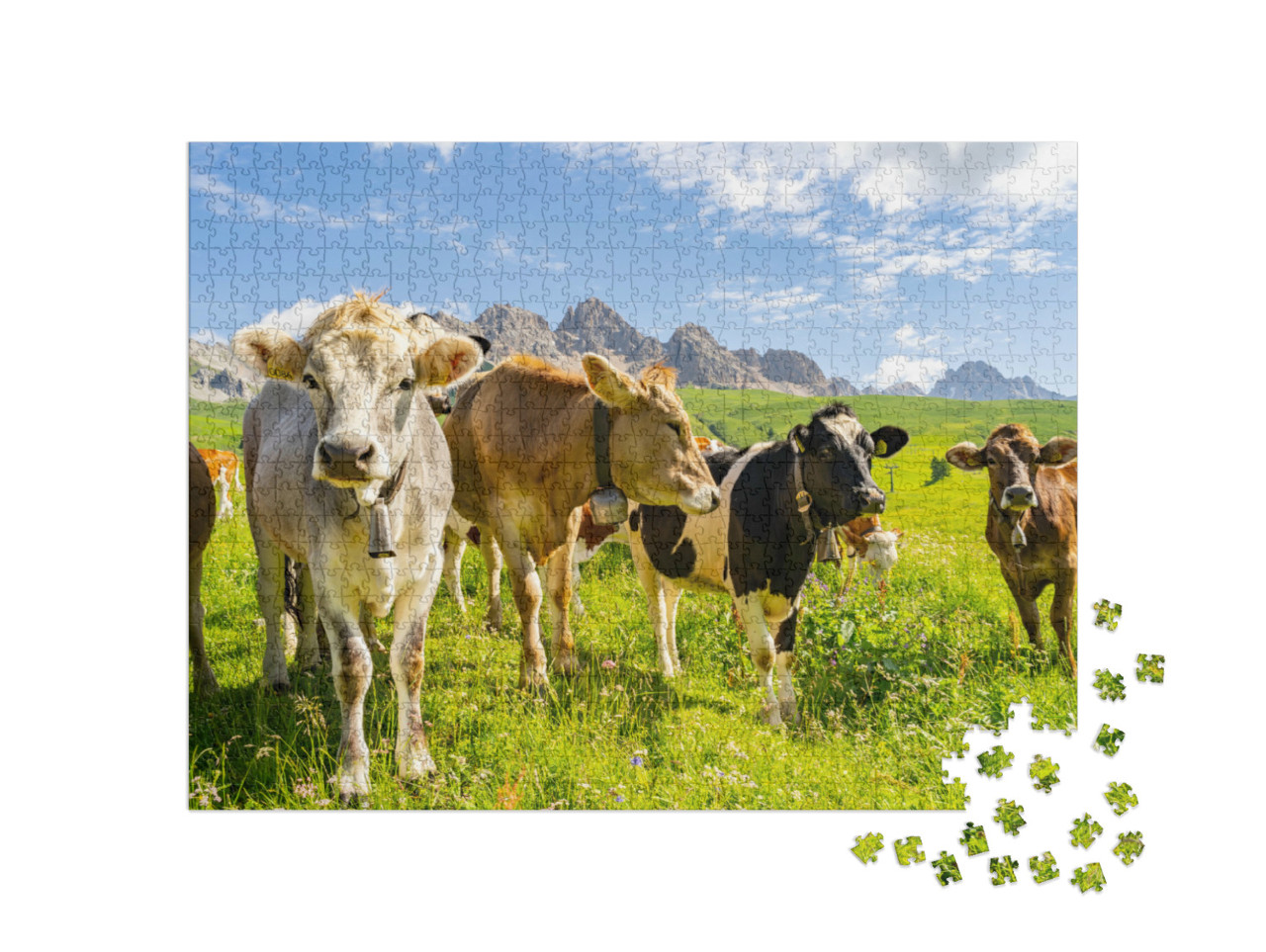 Puzzel 1000 stukjes „Idyllisch landschap met kudde koeien in de Alpen“