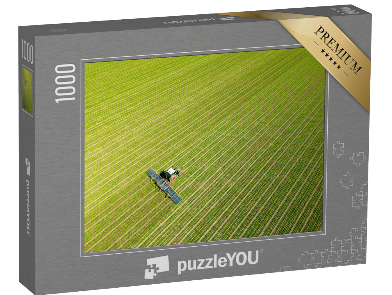 Puzzel 1000 stukjes „Luchtfoto van een boer aan het werk op zijn land, Flevoland“