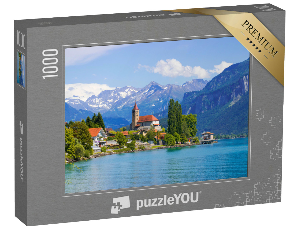 Puzzel 1000 stukjes „Stad Brienz aan het meer van Brienz voor de Alpen, Interlaken, Zwitserland“