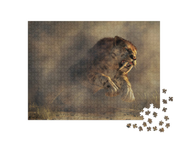 Puzzel 1000 stukjes „Digitale kunst: Een reusachtige Smilodon, de koning der roofdieren“