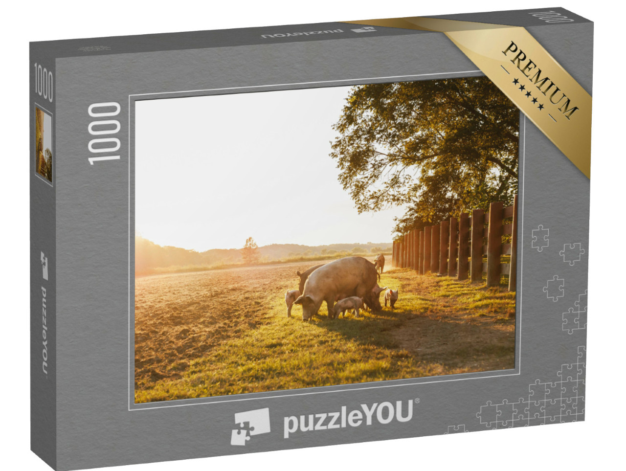 Puzzel 1000 stukjes „Gedomesticeerd varken met biggen in een weide“
