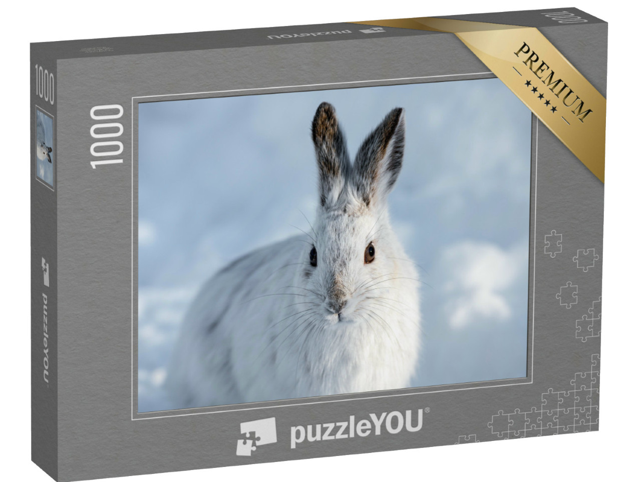 Puzzel 1000 stukjes „Witte sneeuwschoenhaas met bruine oren“
