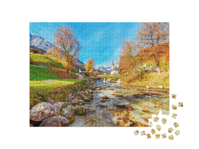 Puzzel 1000 stukjes „Herfstlandschap van het Nationaal Park Ramsau, Opper-Beieren, Duitsland“