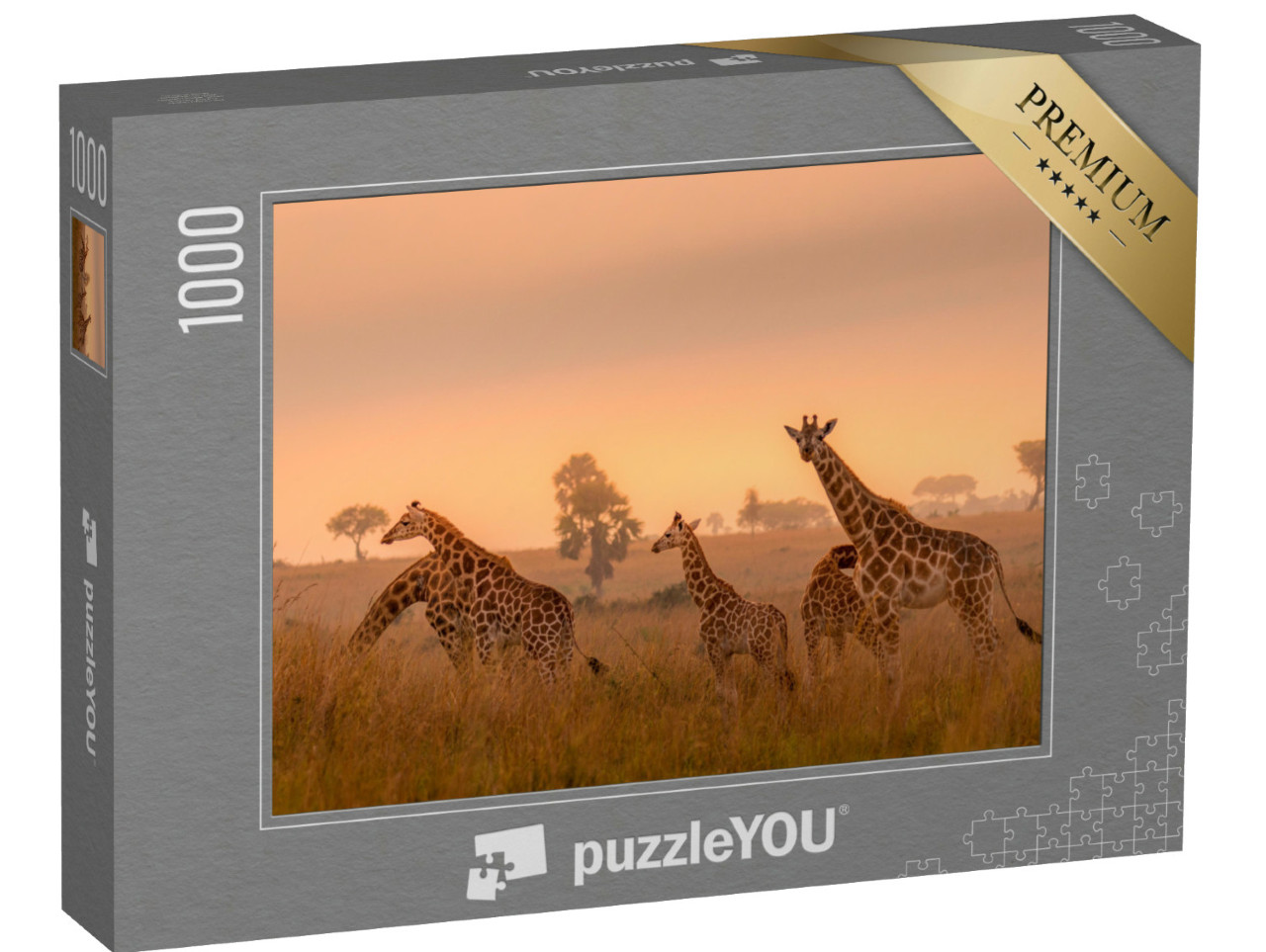 Puzzel 1000 stukjes „Rothschild giraffen bij zonsopgang, Murchison Falls National Park, Oeganda“