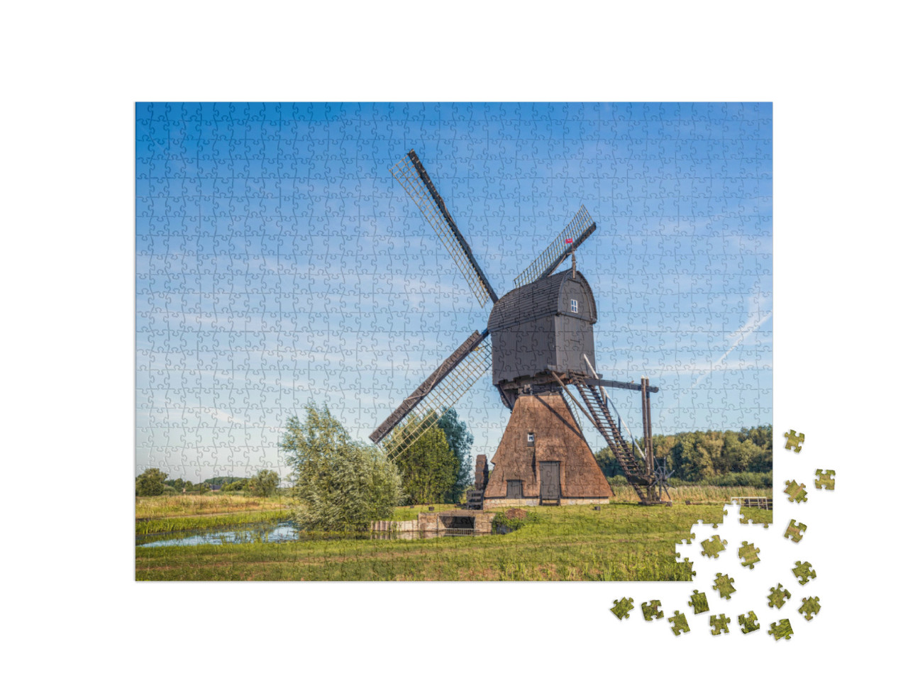 Puzzel 1000 stukjes „poldermolen Noordeveldse Molen in het dorp Dussen, Noord-Brabant“