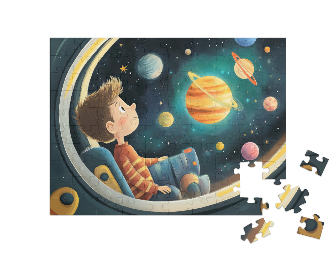 Puzzel 100 stukjes „De reis naar de geheime planeet“
