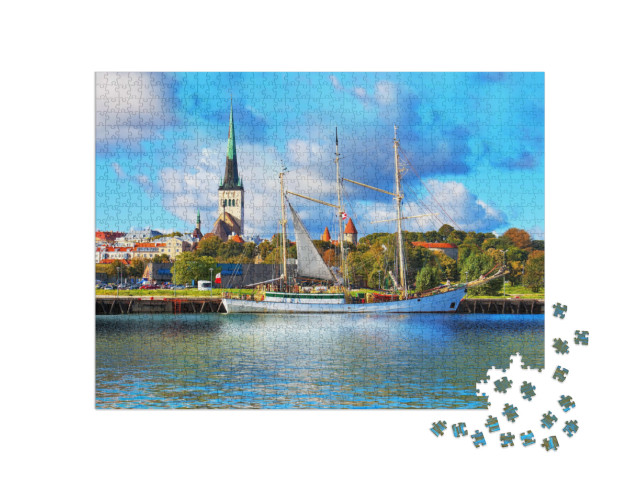 Puzzel 1000 stukjes „Historisch groot schip voor het oude stadscentrum van Tallinn, Estland“