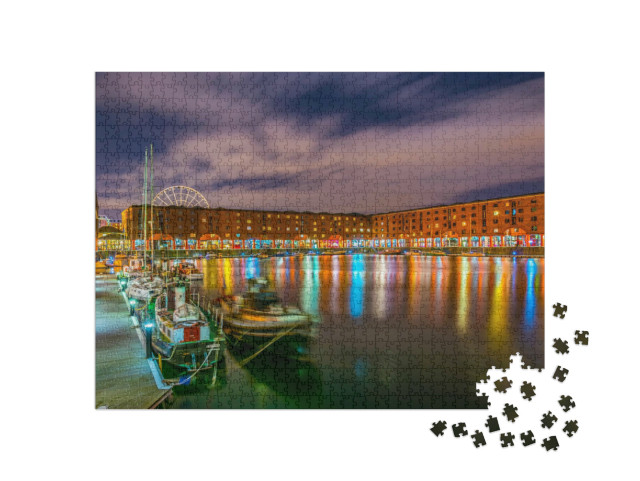 Puzzel 1000 stukjes „Nachtzicht van het Albert Dock, Liverpool, Engeland“