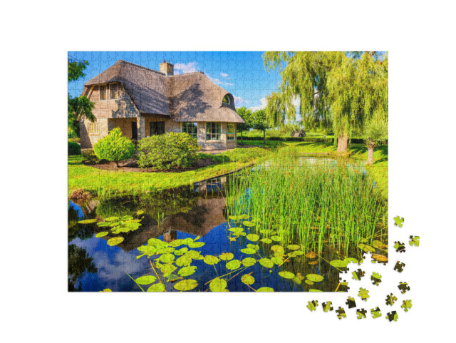 Puzzel 1000 stukjes „Het pittoreske dorpje Giethoorn, beroemd om zijn vele grachten en waterwegen“