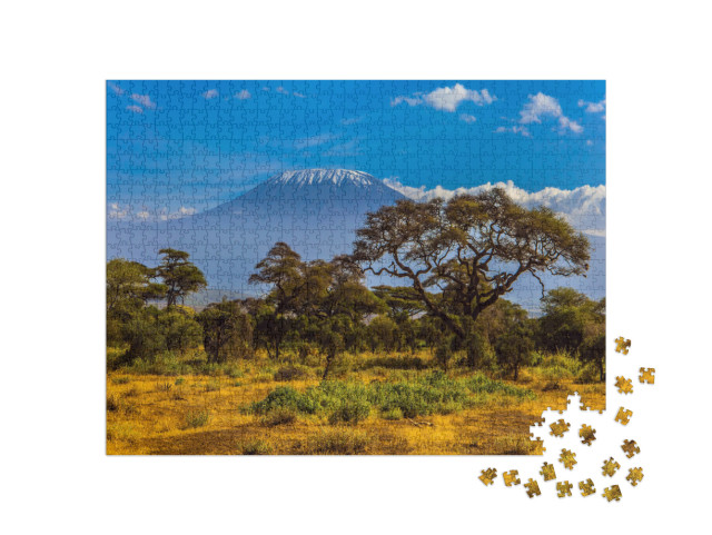 Puzzel 1000 stukjes „Besneeuwde top van Kilimanjaro in de Afrikaanse savanne“