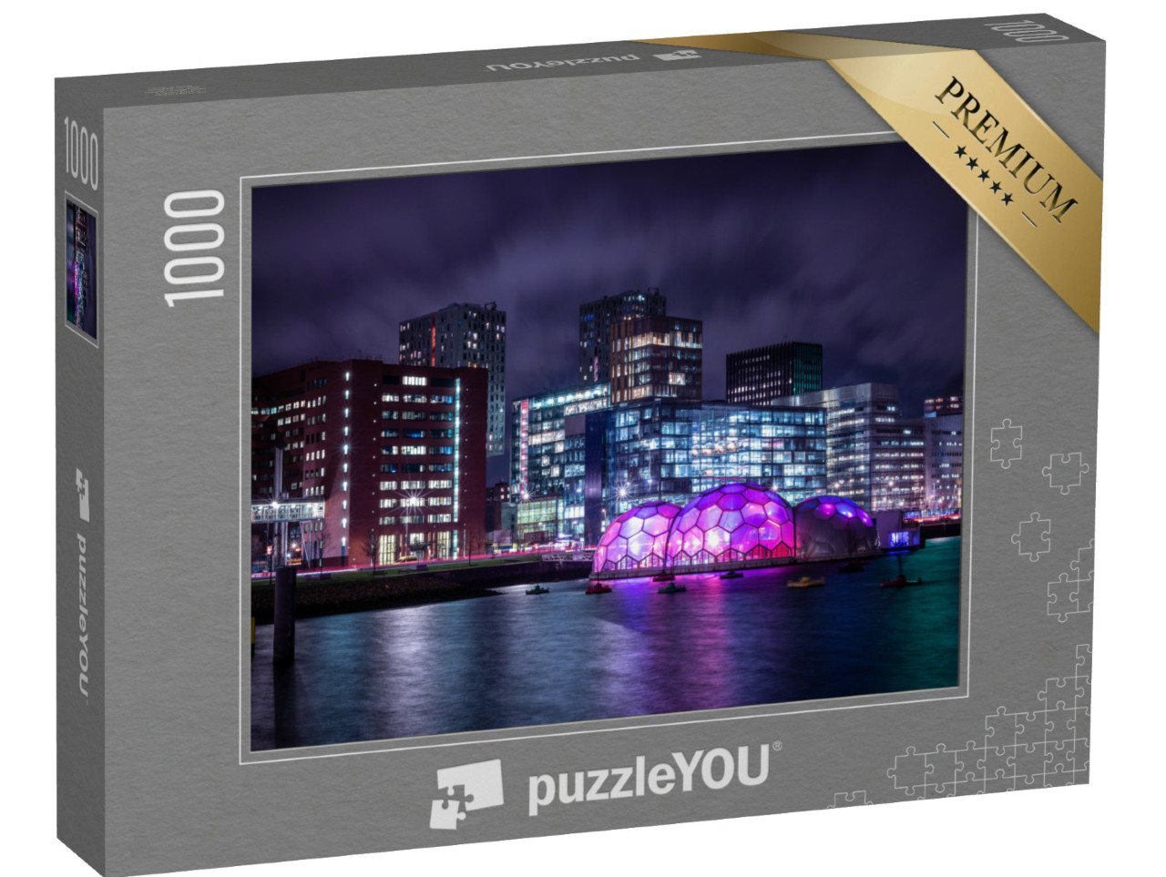 Puzzel 1000 stukjes „Rotterdam bij nacht, stad van de toekomst“