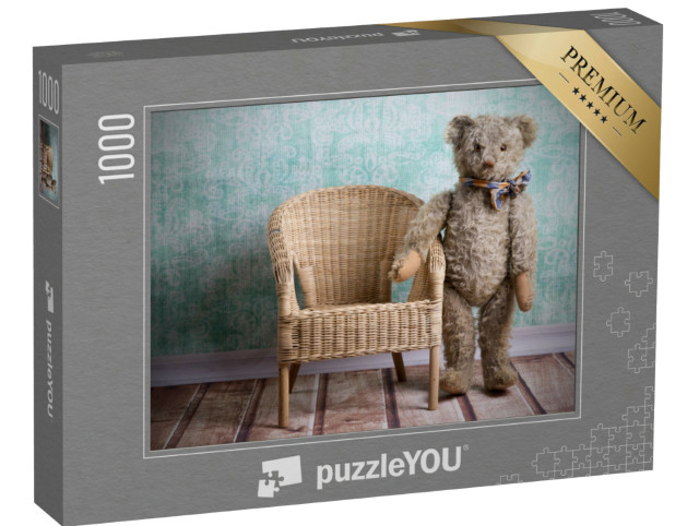 Puzzel 1000 stukjes „Vintage teddybeer met rieten stoel“