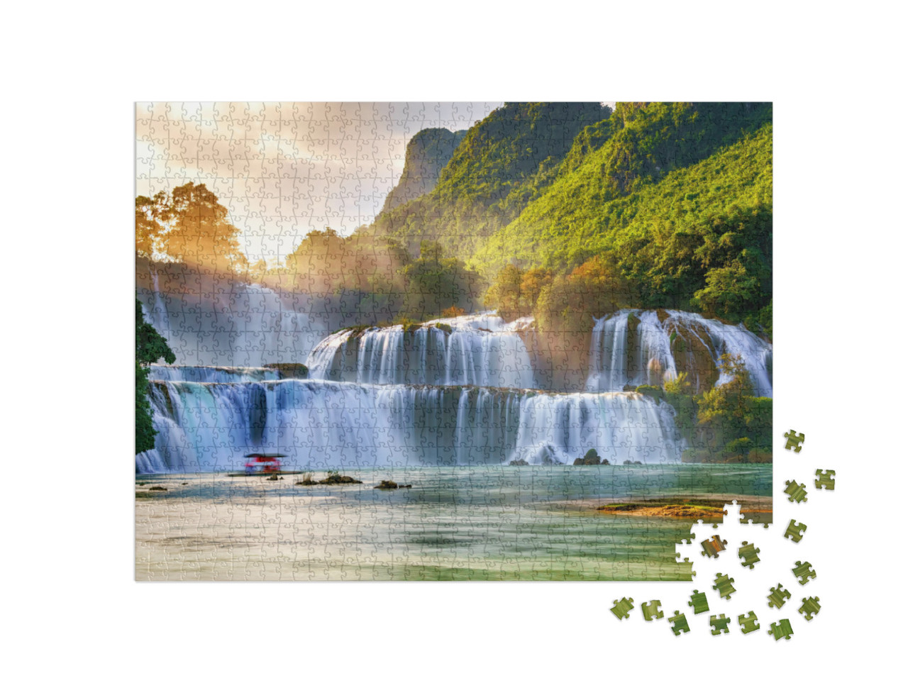 Puzzel 1000 stukjes „Luchtfoto van de Ban Gioc waterval, Cao Bang, Vietnam“