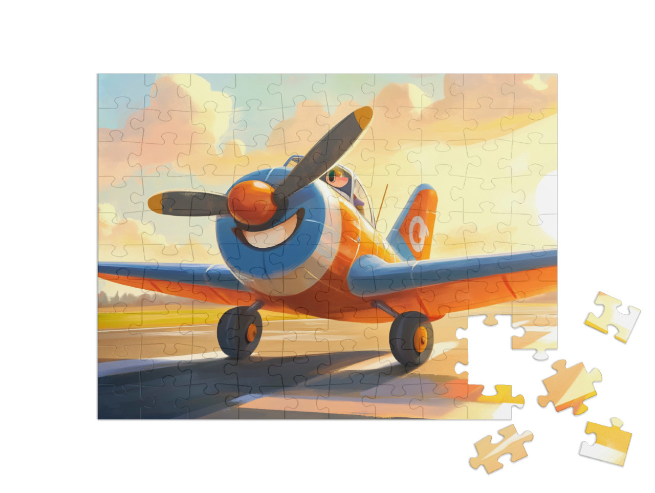Puzzel 100 stukjes „Het kleine vliegtuig kijkt uit naar avontuur“