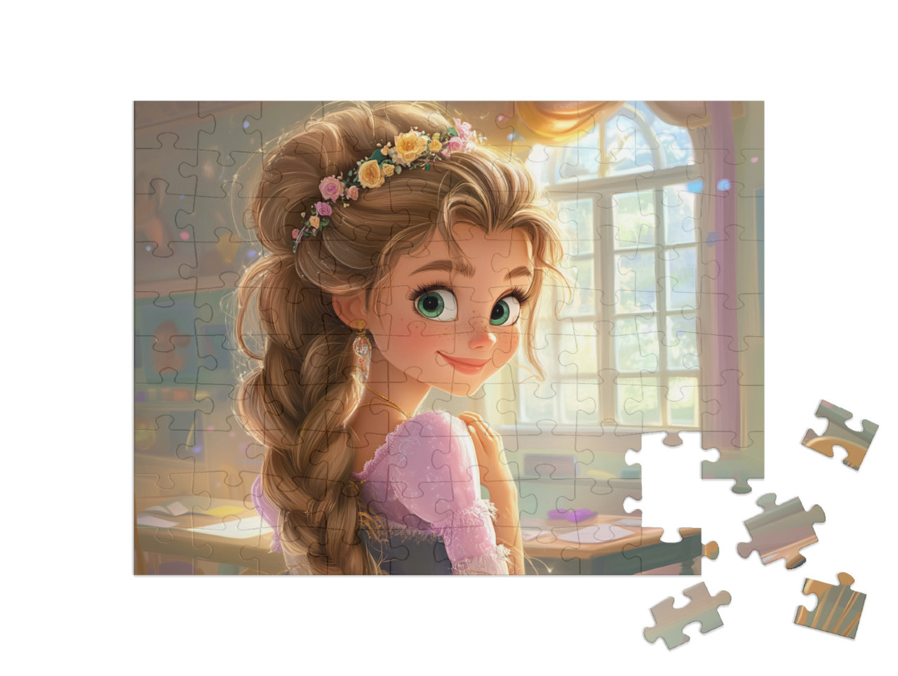 Puzzel 100 stukjes „Een fabelachtige prinses op de bloemenschool“