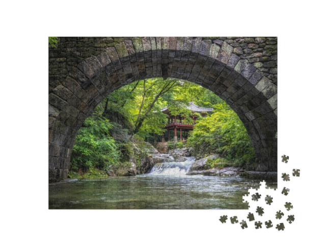Puzzel 1000 stukjes „Seungseongyo Brug en paviljoen bij Seonamsa Tempel, Zuid-Korea“