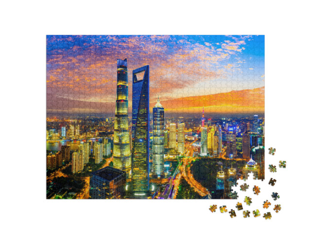 Puzzel 1000 stukjes „Shanghai bij nacht“