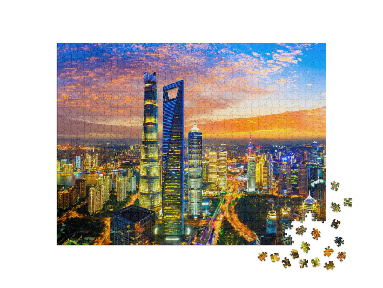 Puzzel 1000 stukjes „Shanghai bij nacht“