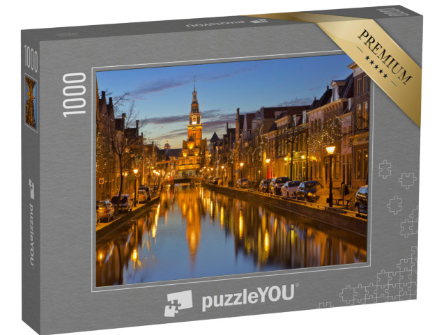 Puzzel 1000 stukjes „Een gracht en de Waagtoren in Alkmaar, Nederland“