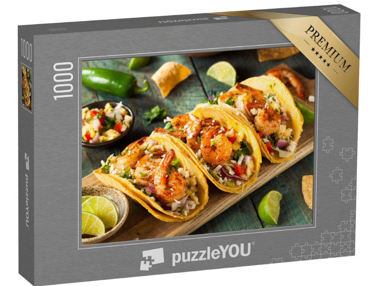 Puzzel 1000 stukjes „Taco's van garnalen met zelfgemaakte salsa“