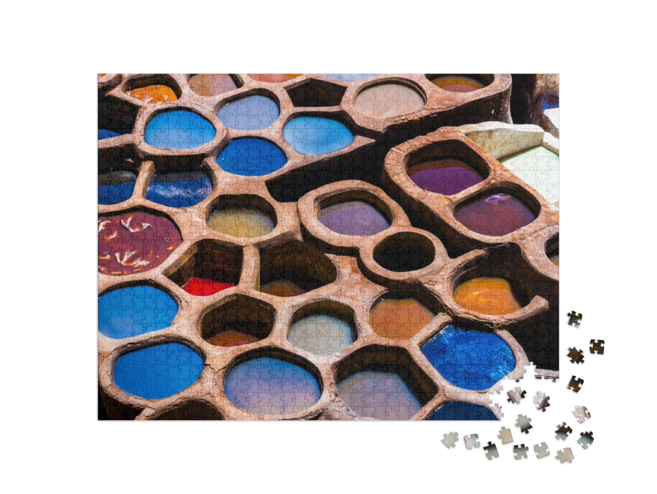 Puzzel 1000 stukjes „Schitterende handgemaakte kleuren in Fez, Marokko“