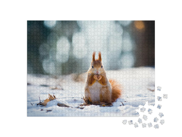 Puzzel 1000 stukjes „Een eekhoorn in het winterse bos“