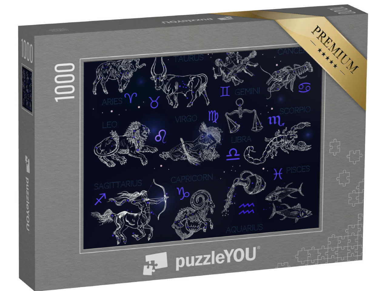 Puzzel 1000 stukjes „Sterrenbeelden, dierenriemtekens, horoscopen, vintage gravurestijl“