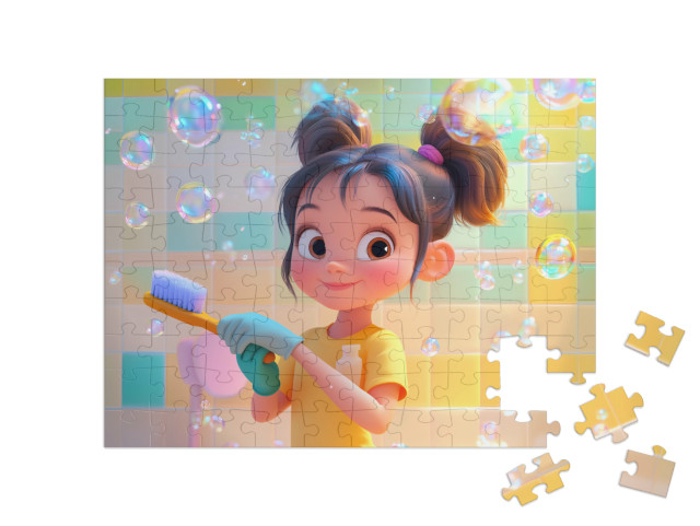 Puzzel 100 stukjes „Voorjaarsschoonmaak met zeepbellen“