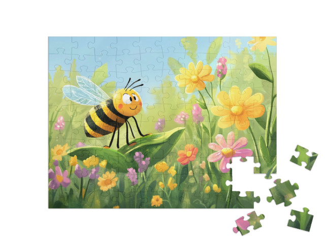 Puzzel 100 stukjes „De bezige bij in de lenteweide“