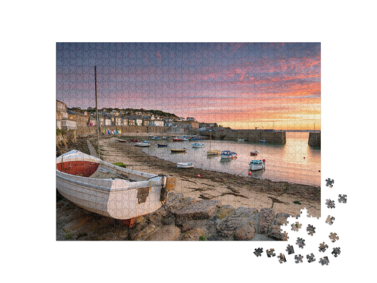 Puzzel 1000 stukjes „Adembenemende zonsopgang boven vissersboten, Cornwall, Engeland“