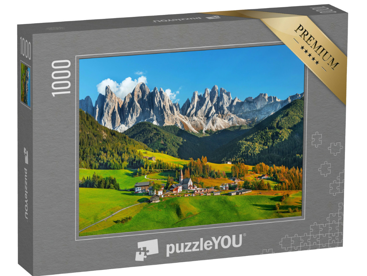 Puzzel 1000 stukjes „Santa Maddalena met Dolomieten in Zuid-Tirol, Italië“