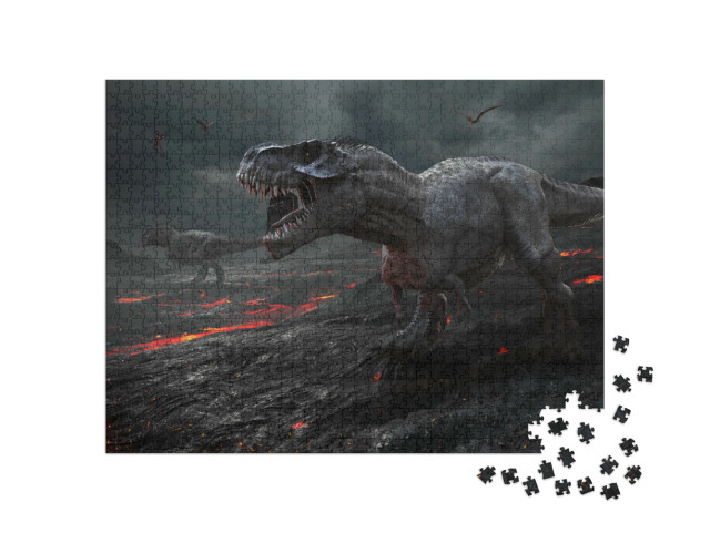 Puzzel 1000 stukjes „Dinosaurus met lavalandschap“