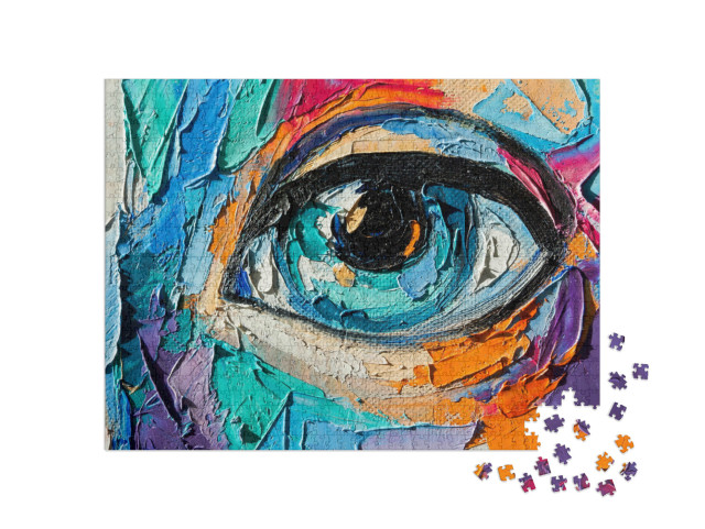 Puzzel 1000 stukjes „Olieverfschilderij: Abstract schilderij van een mooi meisje“