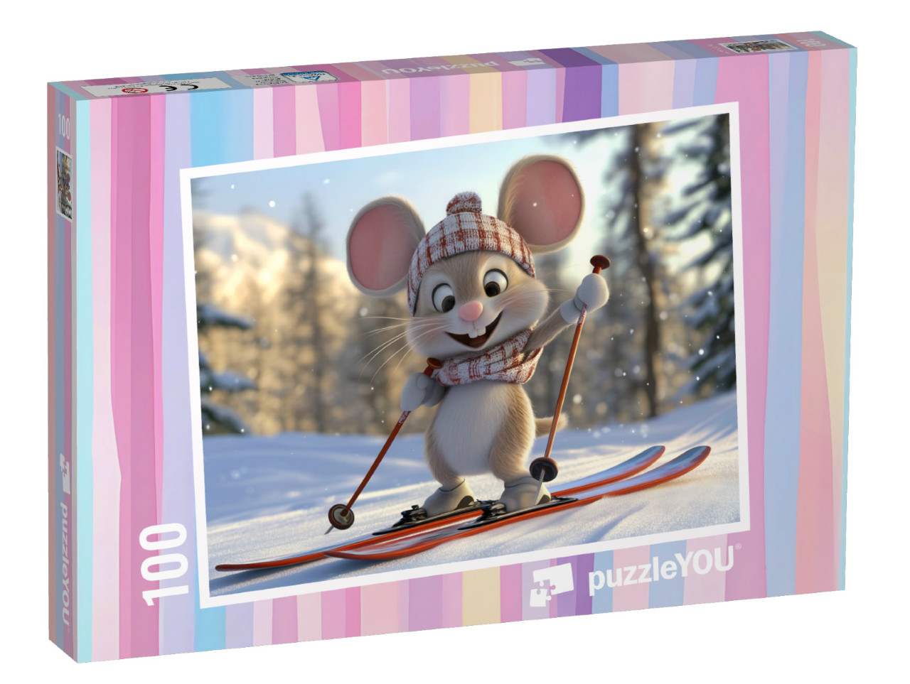 Puzzel 100 stukjes „Mausi Moritz gaat skiën“