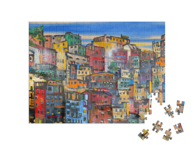 Puzzel 200 stukjes „Afbeelding: Kleurrijke, dicht opeengepakte huisgevels“