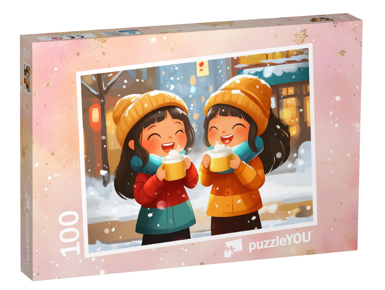 Puzzel 100 stukjes „Een vrolijke dag in het winterdorp“