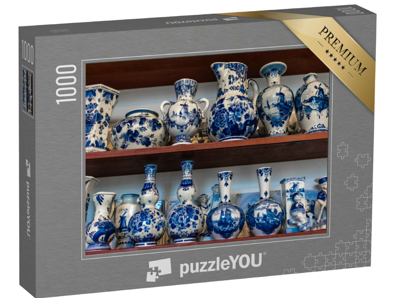 Puzzel 1000 stukjes „Traditionele Delftsblauwe porseleinen vazen, in een winkel in Delft“