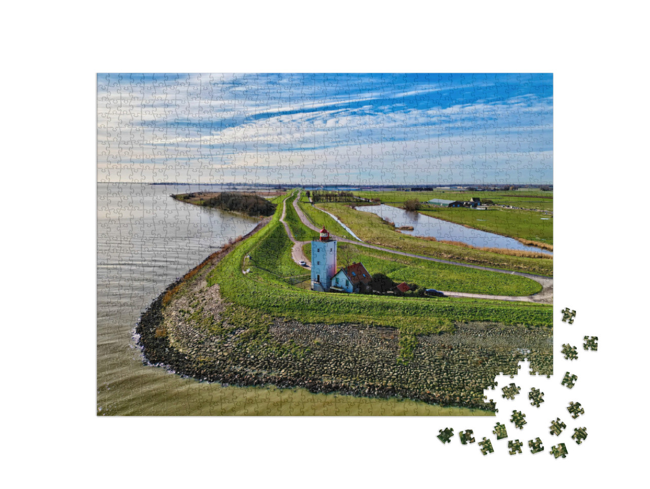Puzzel 1000 stukjes „Vuurtoren aan het Markermeer in Nederland“