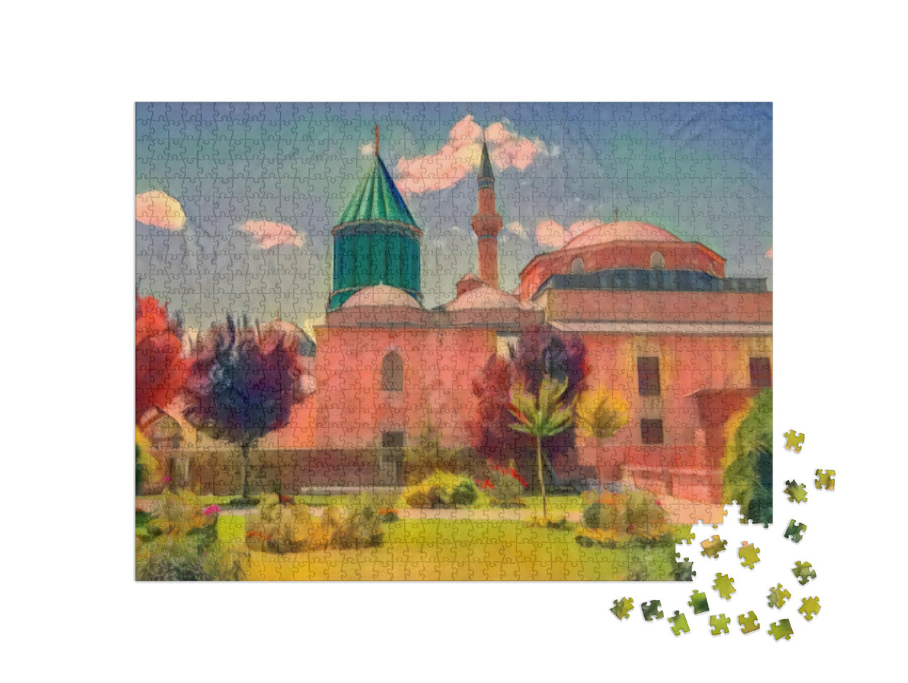 Puzzel 1000 stukjes „in de kunststijl van Franz Marc - Mevlana Celaleddin Rumi Graf en Museum, Konya Turkije“
