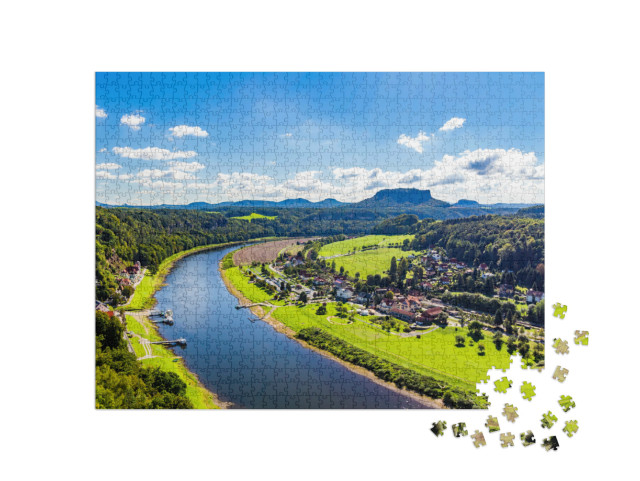 Puzzel 1000 stukjes „Uitzicht vanaf het uitzichtspunt Bastei in Saksisch Zwitserland“